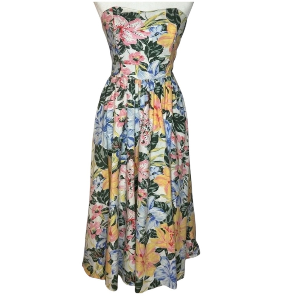 Vintage Carol Anderson Fit to Flare Strapless Floral Print Dress